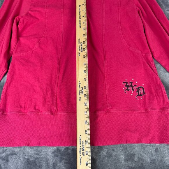VTG y2k Women's Pink Studded Harley Davidson Angel Wings Hoodie Shirt Sz XL - Picture 5 of 12